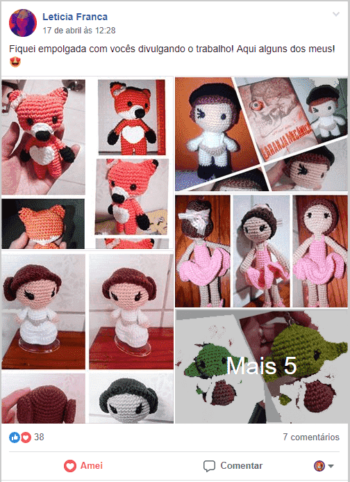 fotos de alunas mostrando resultados de amigurumis.